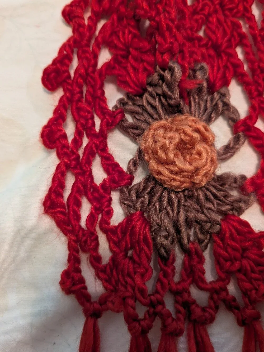 Beautiful Handmade red and brown crocheted scarf